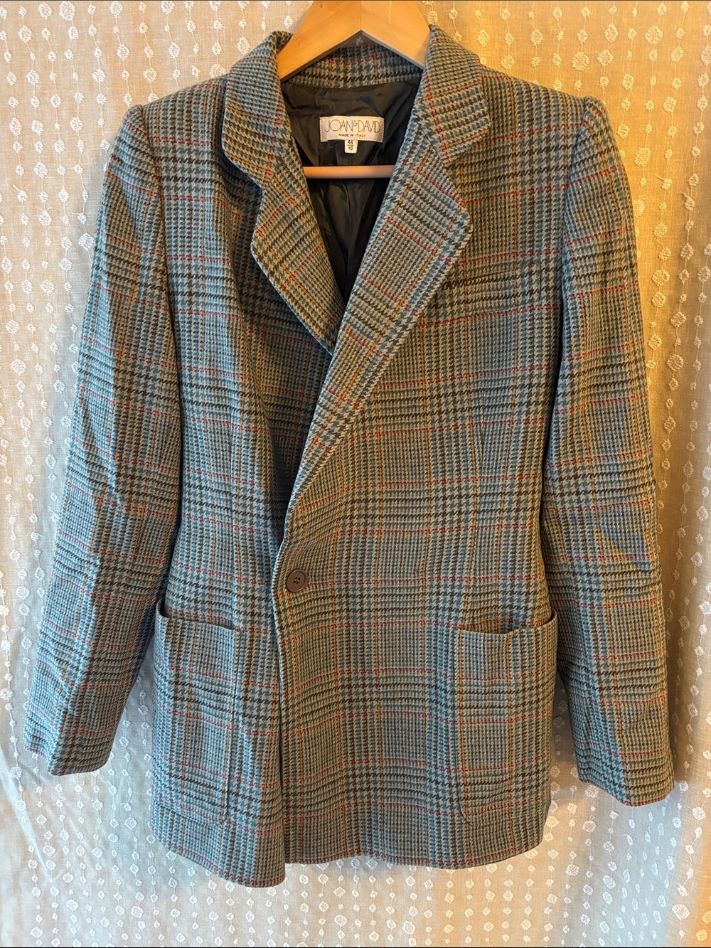 Joan & David Women's Plaid Pea Coat in Gray with Multi-Color Windowpane